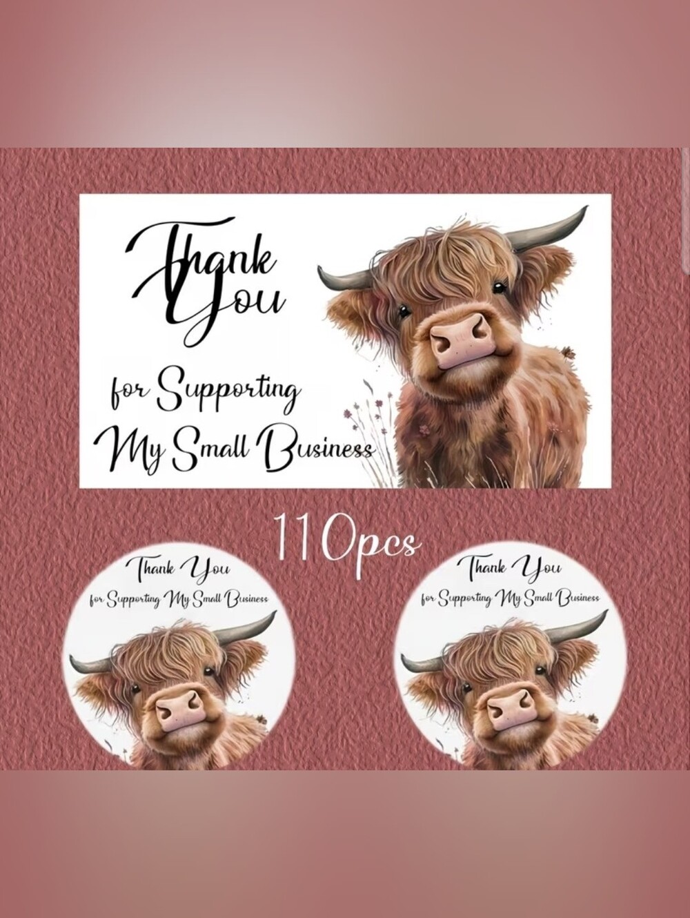 Thank You Highland Cow Sticker And Thank Cards Qty 110